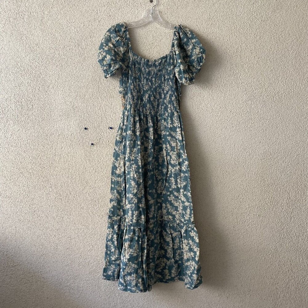 Free People Printed Ellie Maxi Dress Green Floral Smocked Peasant Size Small - Picture 9 of 13